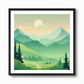 Misty mountains background in green tone 206 Art Print