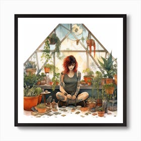 Punk Redhead Greenhouse Girl Watercolour Art Print