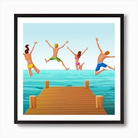 People Jumping At The Beach Art Print