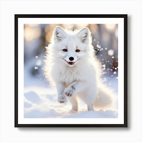 Picture A Playful Cute White Fox With Piercing Pale Blue Eyes Twirling And Leaping Through A Seren Art Print