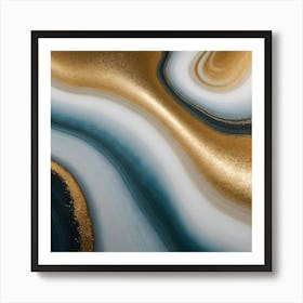 Gold And Blue Abstract Painting 2 Art Print