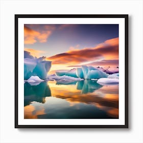 Icebergs At Sunset 12 Art Print