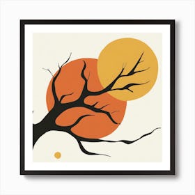 Sun And A Tree Branch Abstract Drawing Art Print