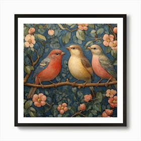 Three Birds On A Branch Art 7 Art Print