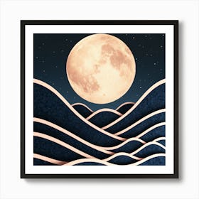 Full Moon Over Waves 1 Art Print