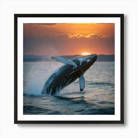 Humpback Whale Breaching At Sunset 29 Art Print