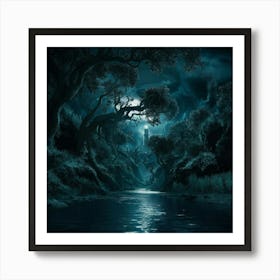 Dark Forest In The Moonlight Art Print