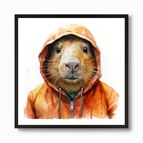 Watercolour Cartoon Capybara In A Hoodie 1 Art Print