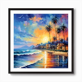 Sunset At The Beach 1 Art Print