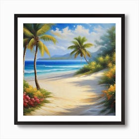 Beach Scene With Palm Trees 7 Art Print