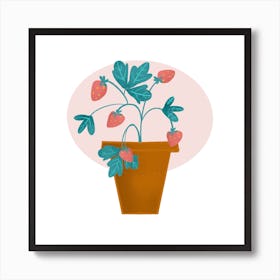 Strawberry Plant In A Pot Art Print