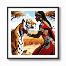 Tiger And African Woman Art Print