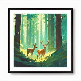 Deer In The Forest 77 Art Print