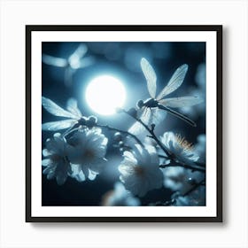 Dragonflies On A Flower Art Print