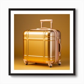 Gold Suitcase On Yellow Background Art Print