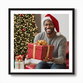 Happy Young Man With Christmas Gift 1 Art Print