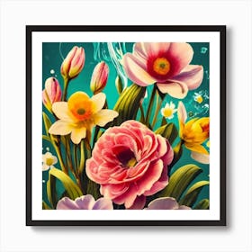 Orange, purple and yellow flowers 3 Art Print