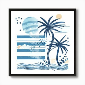 Beach Scene With Palm Trees Art Print