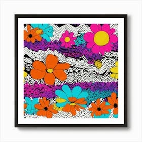 Chevron + Daisy+ Poppy+ Marigolds + Neon Plaids Pa (4) Art Print