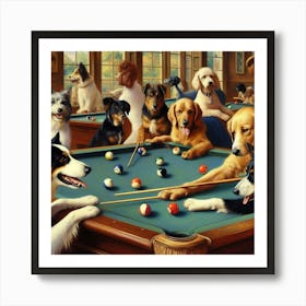 Dogs playing pool 2 Art Print