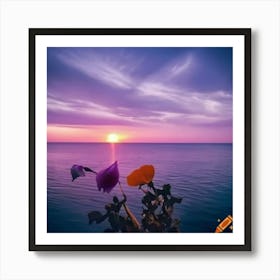 Sunset With Flowers Art Print