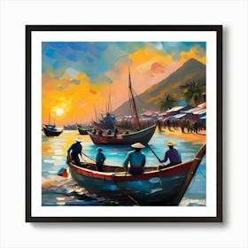 Asian Fishing Boats Art Print