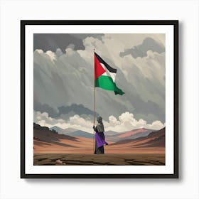 A Surreal And Atmospheric Scene Of A Lone Figure Standing In A Vast, Barren Landscape, Palestinian Poster