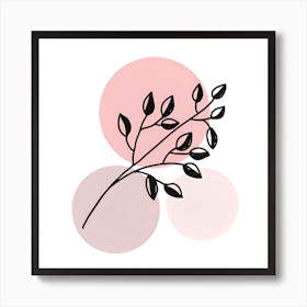 Branch Of Leaves Circles Doodle Decorative Flower Abstract Pastel Pink Design Creative Art Print