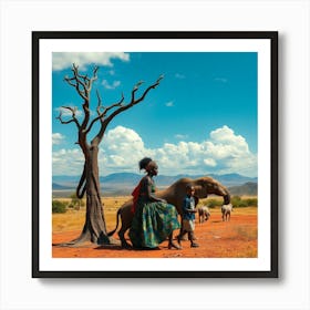 African Woman With Elephants Art Print