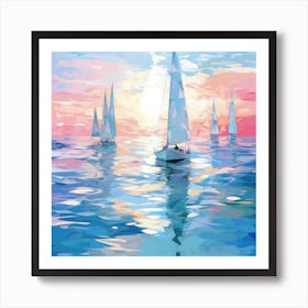 Sailboats At Sunset 4 Art Print