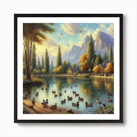 Ducks In The Pond Art Print