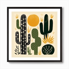 Rizwanakhan Simple Abstract Cactus Non Uniform Shapes Petrol 65 Art Print