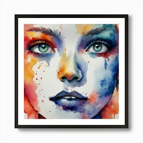 Watercolor Of A Woman'S Face 4 Art Print