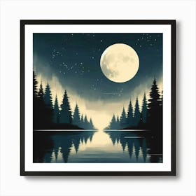 Full Moon Over Lake Art Print