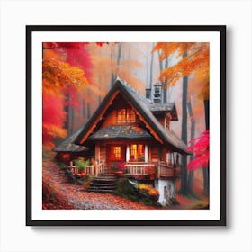 Autumn House In The Woods 1 Art Print