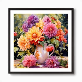 AI Harmony in Bloom: Radiant Dahlia Serenade  Art Print