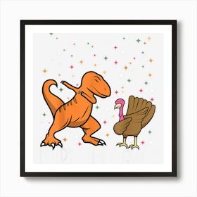 Dabbing Dinosaur Turkey Thanksgiving Shirt For Kids Boys Art Print