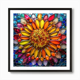 Stained Glass Mandala Sunflower Vibrant Colors Art Print