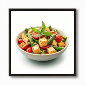 A Bright Watercolor Scene Of A Colorful Vegetable Stir Fry With Tofu And Sesame Seeds Art Print