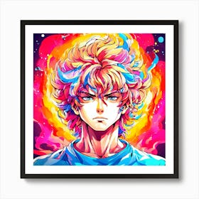 Anime Boy With Colorful Hair Art Print