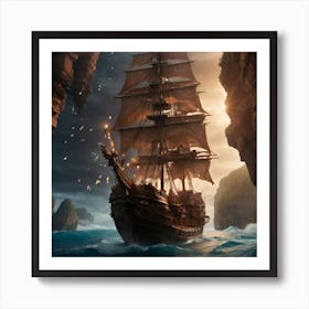 Pirate Ship In The Ocean Art Print