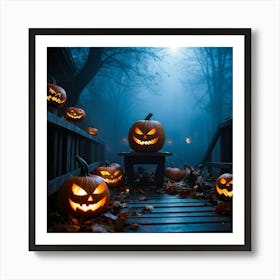 Fog Holiday Greeting Scarey Evil Dark Ominous Leaf Stripes Haunting Wood Carving Flames (26) Art Print