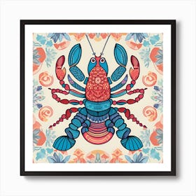 Lobster In A Floral Pattern Art Print