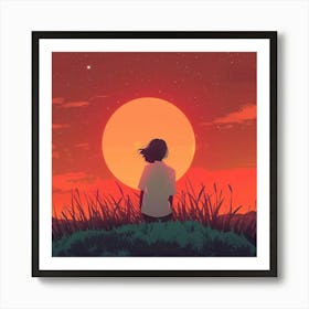 Lonely Girl Lofi Illustration 1 Art Print