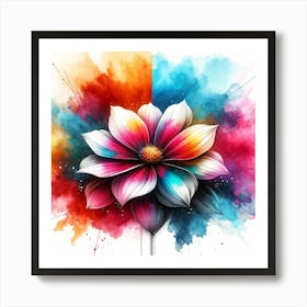 Colorful Flower With Paint Splashes Art Print