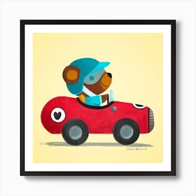 Bear In a Red Car Race Art Print