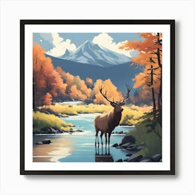 Elk By The River 4 Art Print