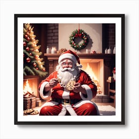 Christmas Santa Claus With Cookies Art Print