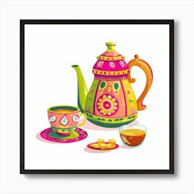 Teapot And Cups Art Print