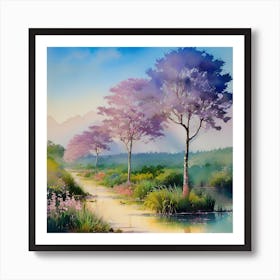 Purple Trees By The River Art Print